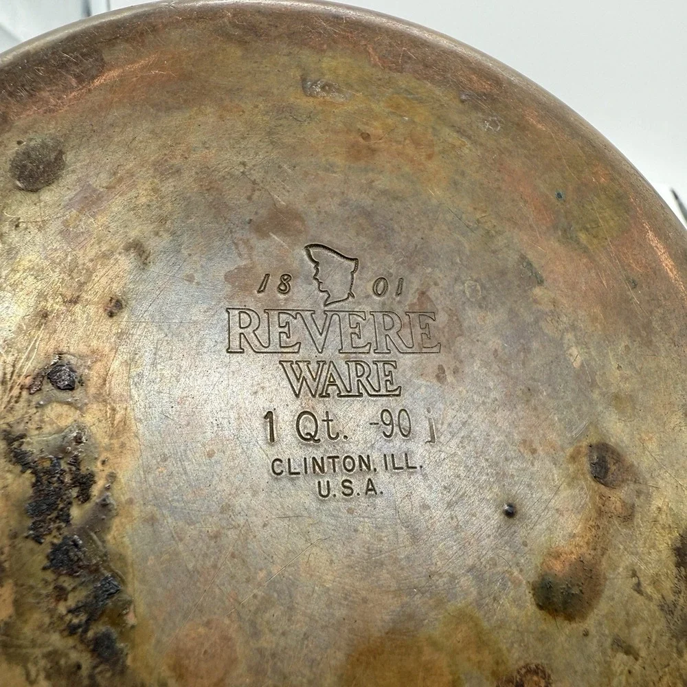 Vtg 1801 Revere Ware 1 Qt Quart Sauce Pan Copper Bottom Clinton ILL USA